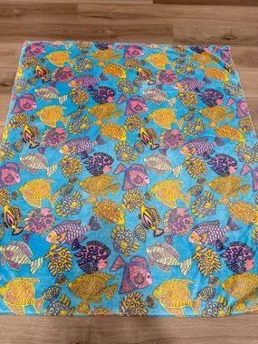 Vintage Terrisol Beach Towel Blanket LARGE 65”x54” Fish Pattern 100% Cotton